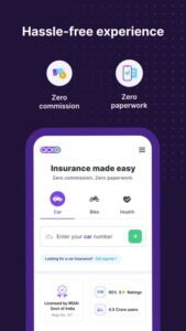 this image is showing that acko is promoting their hassle free experience of their app