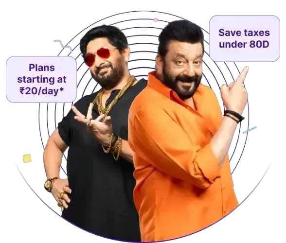 Bollywood Actors promoting Acko private medical insurance with plans starting at ₹20/day and tax savings under Section 80D